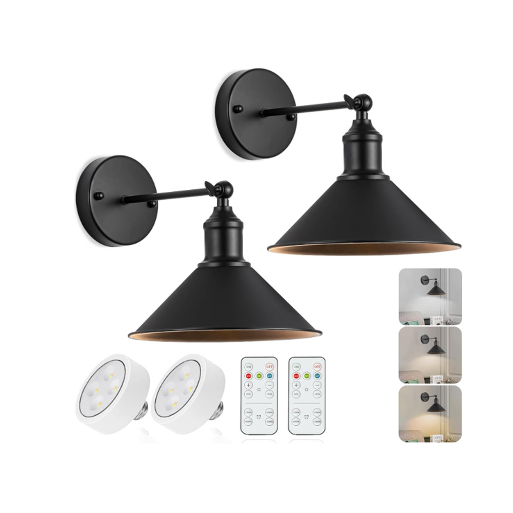 Black Wall Sconces Set of 2, Battery Operated Wall Lights Wireless NEW & Remotes